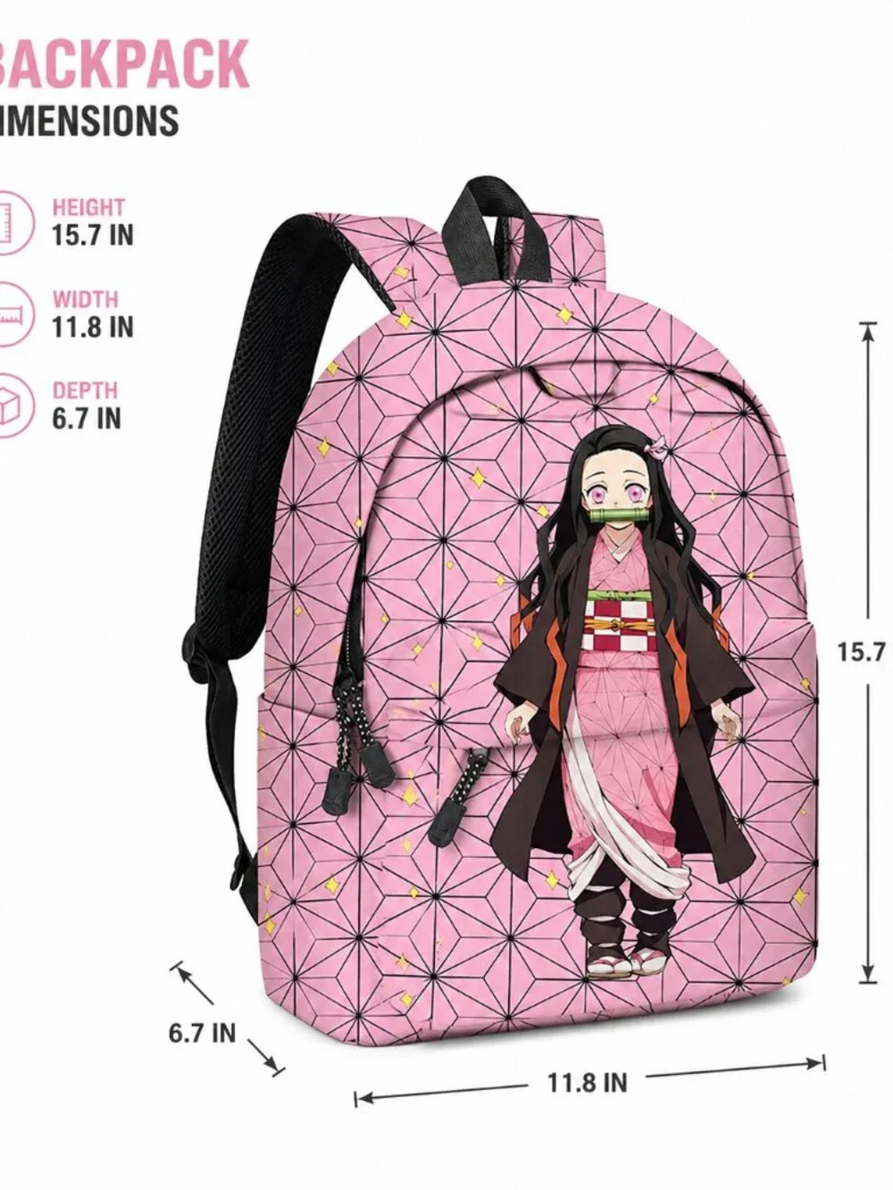 Nezuko Kamado Demon Slayer Kids Pink Black Small Anime 2pc  Backpack Set